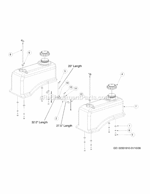 Fuel Tank Assembly Diagram and Parts List for M72-GN33 53CB5FJZ750 Cub Cadet Sprayer